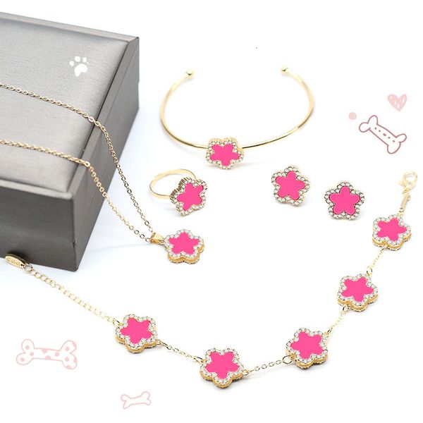

wedding jewelry sets cdd 5pcs/set colorful shell zircon flower clover necklace stud earrings bangle ring bracelet shine jewelry set for wome, Slivery;golden