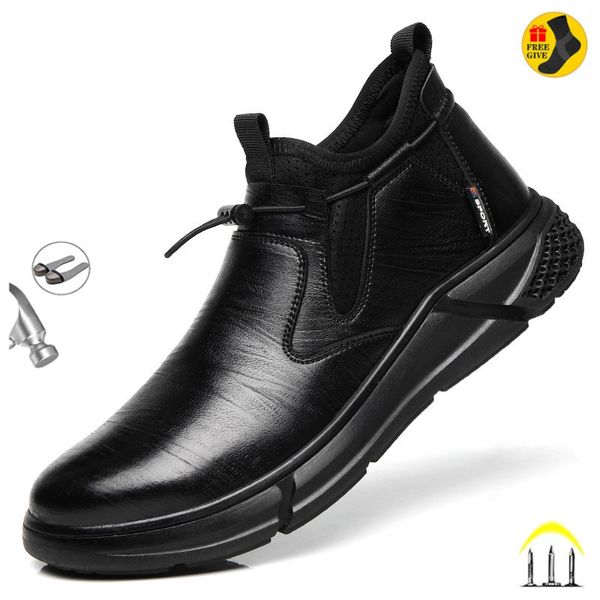 

safety shoes black leather waterproof safety work shoes for men steel toe office boots shoes indestructible construction male boots footwear, Black;brown