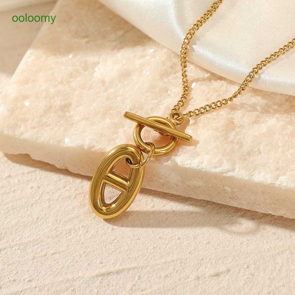 

hemres designer necklace fashion pig nose pendant necklace personalized simple popular cross chain design stainless steel women's, Black