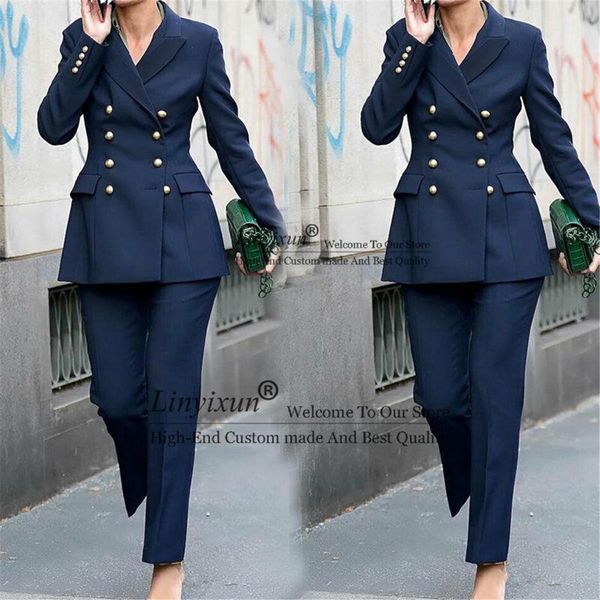 

pants double breasted women business suits 2 piece sets pants and jackets coat for ladies office work wear pants suits, White