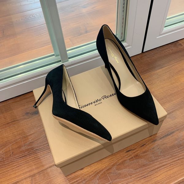 

rossi dress shoes suede pumps shoes 100% real leather women pumps suede point-toe high-heel pumps high heels stilettos pumps designer luxury, Black