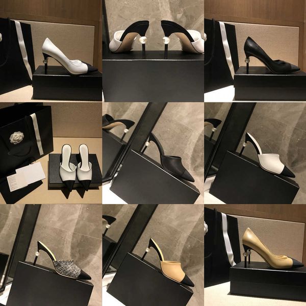 

designer women shoes pointed toe pearl pumps mules slingback high heels runway spell color wedding party high heels, Black
