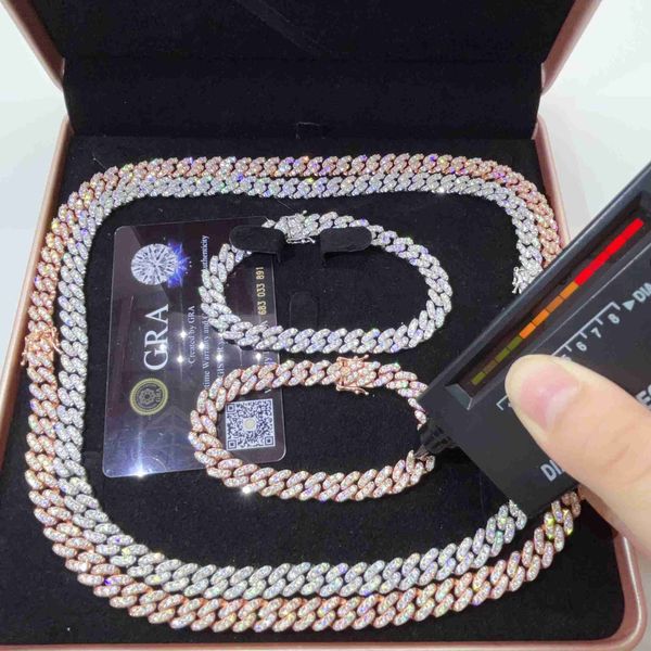 

pass diamond tester sterling chains for men pure 925 silver necklace vvs moissanite cuban link chain