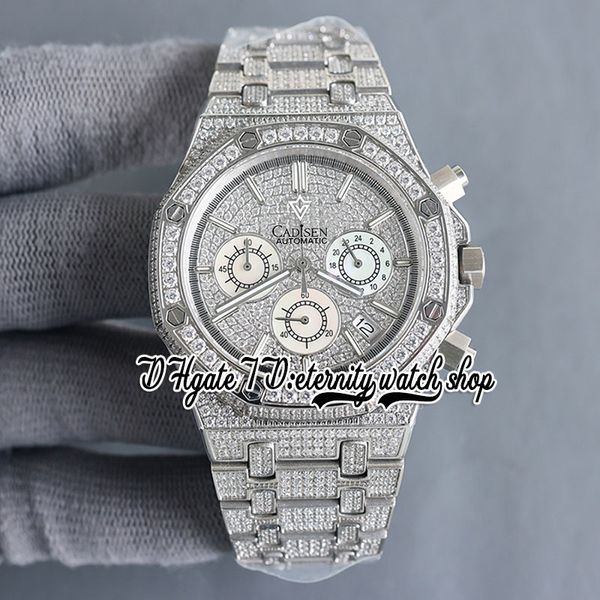 

sf sf26473 japan miyota quartz chronograph movement mens watch fully iced out paved diamond dial stick markers diamonds bracelet 2023 eterni, Slivery;brown
