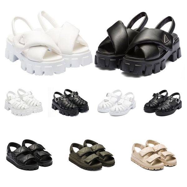 

size 35-40 women foam rubber sandals prad monolith platform sandal soft lining leather concave convex sole triangle yellow womens vintage be, Black