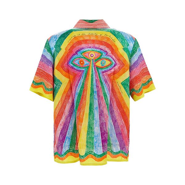 

full printing shirt men women hawaii beach 2023ss silk shirts, White;black
