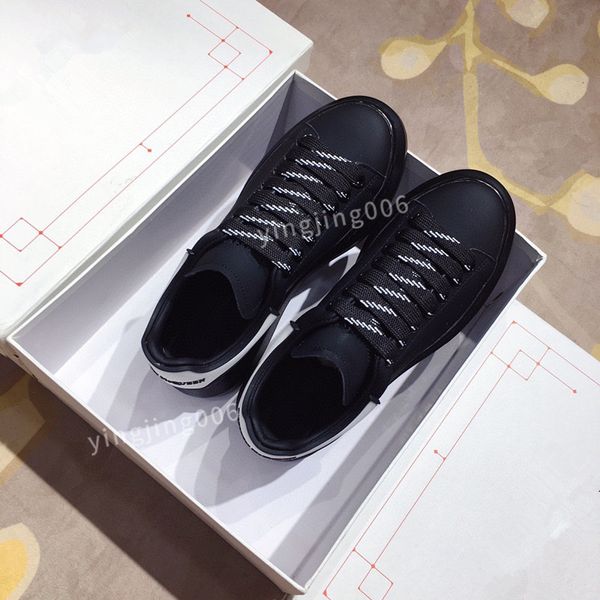

new men quality designer sneaker casual shoes solid leather sneakers embroidered stripes white shoes flat platform walking sports trainers20, Black