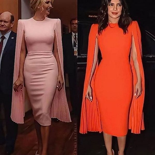 

elegant tea length sheath mothers dresses 2023 simple chiffon cape sleeves pink satin wedding party gowns mother of the bride groom dress pr, Black;red