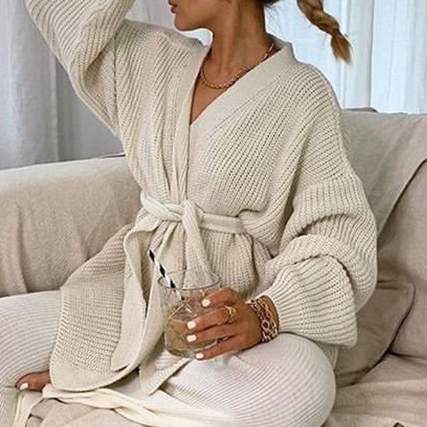 

sweaters knitted vneck kimono cardigans women's sweaters oversized long sleeve lace up cardigan female 2021 autumn lady causal sweater, White;black