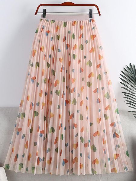 

dresses tigena cute heart print long tulle skirt women fashion 2022 spring summer beautiful mesh a line high waist pleated skirt female, White;black