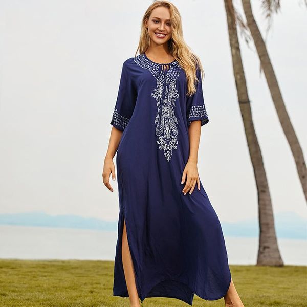

dresses 2022 indie folk lace up vneck batwing sleeve summer beach dress tunic women beachwear kaftan maxi dress robe sarong n775, Black;gray