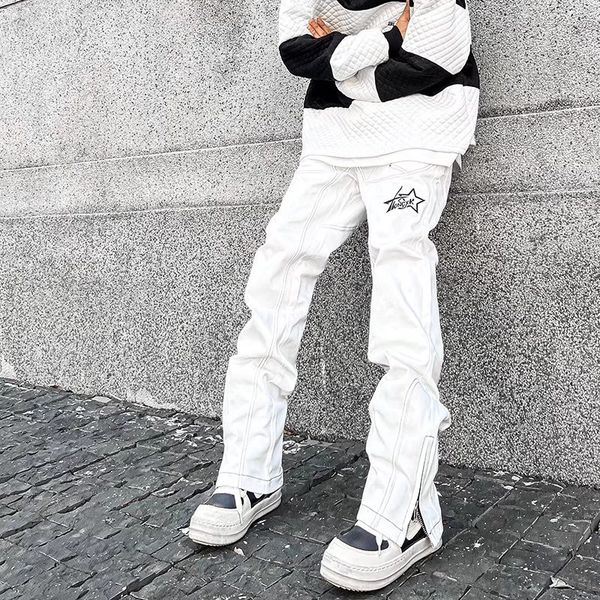 

men's jeans arrivals white chic hip hop men straight pants luxury ankle zipper high street korean casual loose denim trousers 230426, Blue
