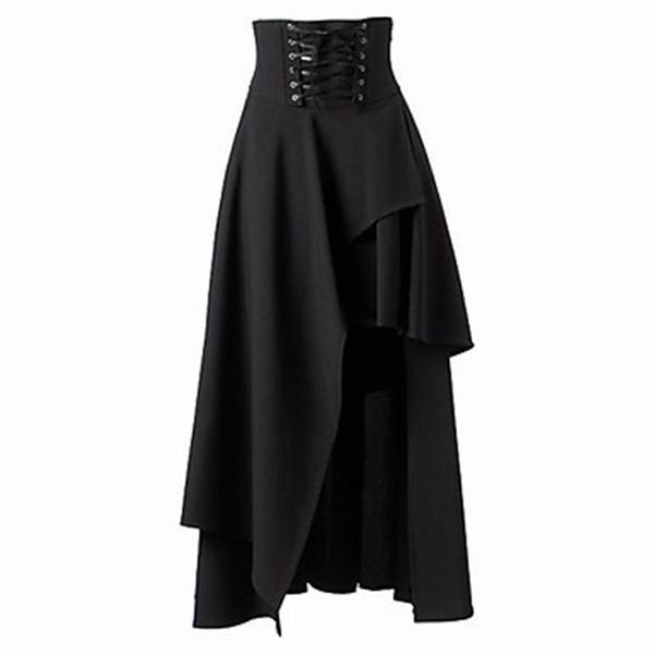 

dresses women skirt medieval retro solid gothic court lace ruffled multilayer long sleeve color autumn winter lolita punk skirts, White;black