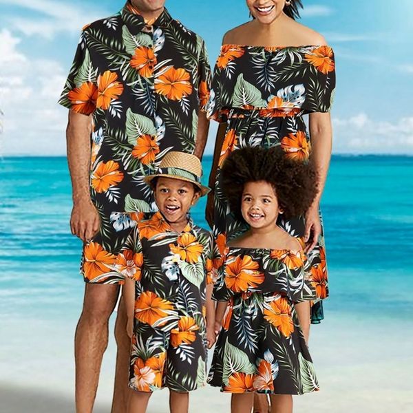 

family matching outfits family matching outfits mom daughter ruffle dress dad son tee shirtshorts suit holiday wear casua printing clothes f, Blue