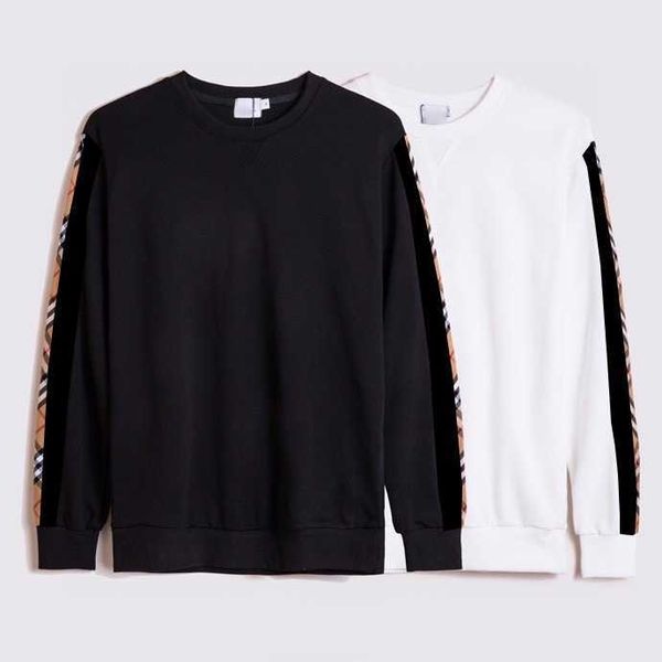

men's designer autumn and winter men's all cotton wool loop real sweater super round neck color checkered sweater s-xxl, Black