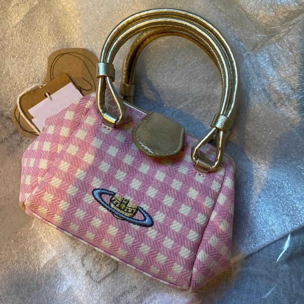 

vivi design women's designer bag saturnbag west queen mother pink plaid bag cute portable messenger bag 230420