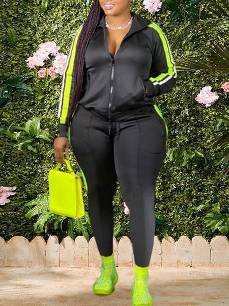 

women's plus size tracksuits lw hooded collar patchwork set women fall clothes sweatsuit joggers outfit zip sweatpants 230426, Black