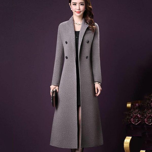 

fur outerwear autumn winter new doublebreasted plus size women woolen coat slim fashion waist korean women's woolen coat jk287, Black