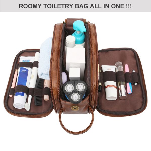 

cosmetic bags cases toiletry bag for men large travel shaving dopp kit water-resistant bathroom toiletries organizer pu leather cosmetic bag