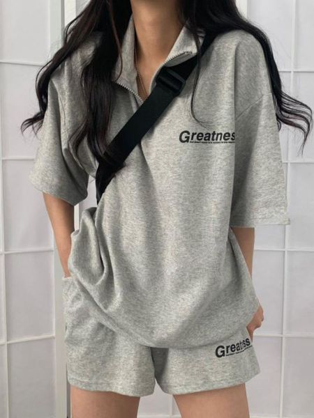 

dress summer shorts set for women casual loose clothing solid turtleneck short sleeve pant matching suit female sportswear outfit, White
