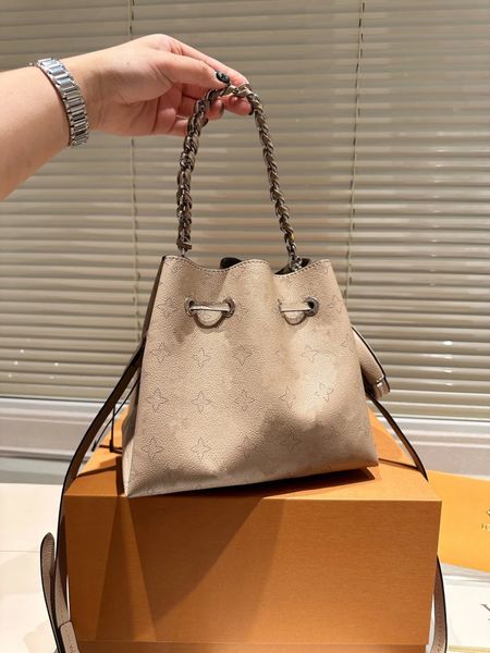 

mt designer handbags bella mahina perforated calf leather bag single shoulder removable adjustable straps chain silver-color hardware tote b