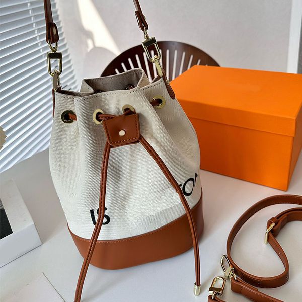 

canvas bucket bag classic drawstring handbags crossbody bags string closure leather handle large capacity totes detachable shoulder strap fa