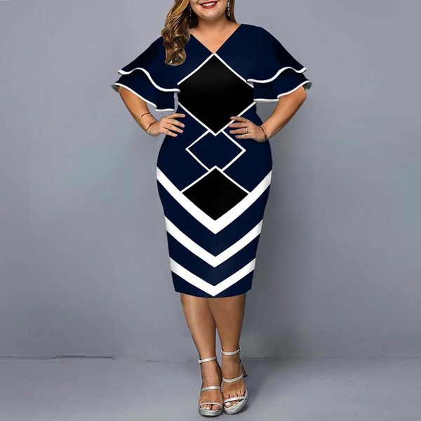 

dresses plus size women clothing casual v neck geometric printed layered bell sleeve women's a line dresses holiday 3x4x aesthetic, Black