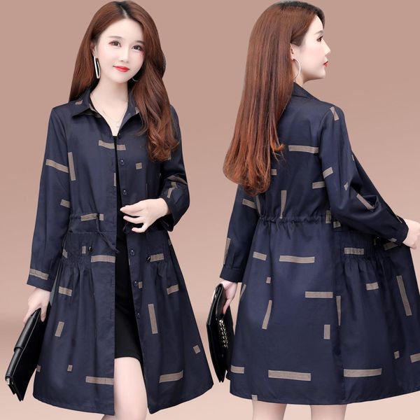 

raincoats large size printed windbreaker women 2022 spring autumn new middleaged mothers slim long coat allmatch casual female outwear, Black