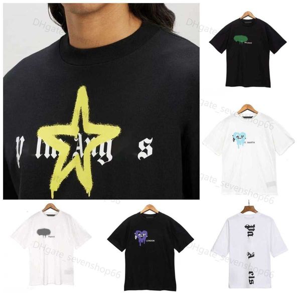 

2023 summer mens palm t shirt graffiti t-shirt palms palmangel city designer limited inkjet graffiti letter printing men's women's, White;black