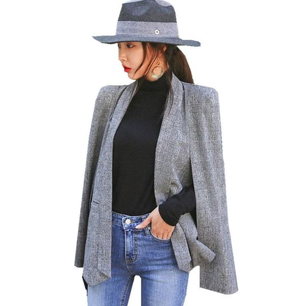 

pants spring autumn cloak cape blazer women poncho coat notch lapel split long sleeve casual clothes suit jacket female outwear, White