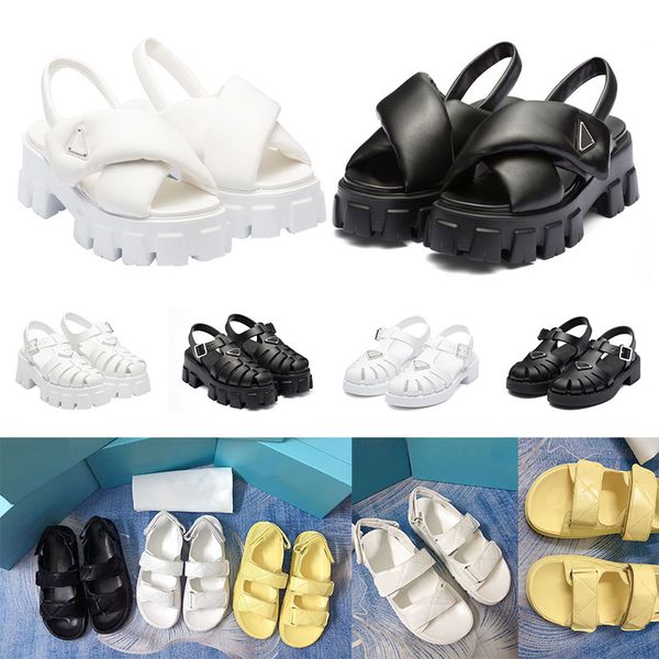 

size 35-40 women foam rubber sandals prad monolith platform sandal soft lining leather concave convex sole triangle black womens vintage bea