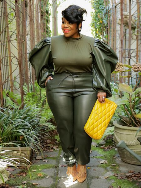 

women's plus size tracksuits woman two piece suit women knitted long sleeve and pant streetwear pu leather outfits wholesale bulk drop, Black