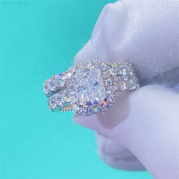 

custom made luxury 10k solid white gold 2ct radiant moissanite engagement ring wedding bridal jewelry, Silver
