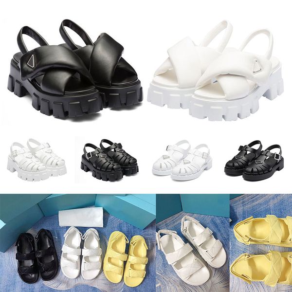 

size 35-40 women foam rubber sandals prad monolith platform sandal soft lining leather concave convex sole white womens vintage outdoor beac, Black