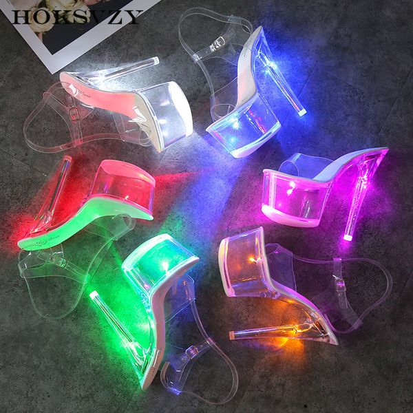 

sandals hokszvy 3443 nightclub led light high heels sandals luminous shoes catwalk pole dancing shoes crystal clear platform sandals 230426, Black