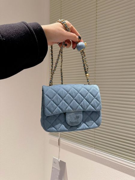 

2023 new messenger bag chain women's bag fashion versatile denim golden ball 17cm