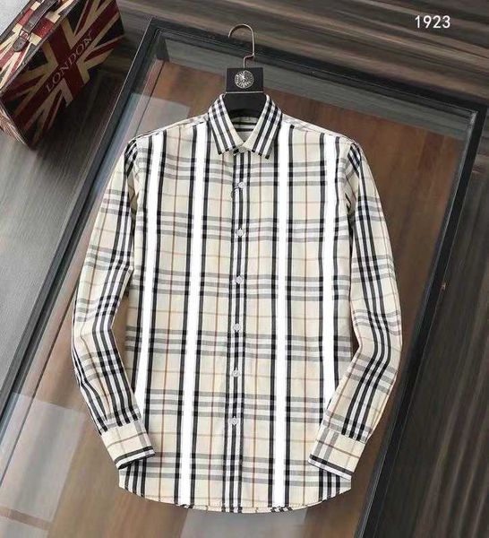 

men's shirt designer brand spring and autumn new men's plaid shirt fashionable and generous european and american business office, White;black