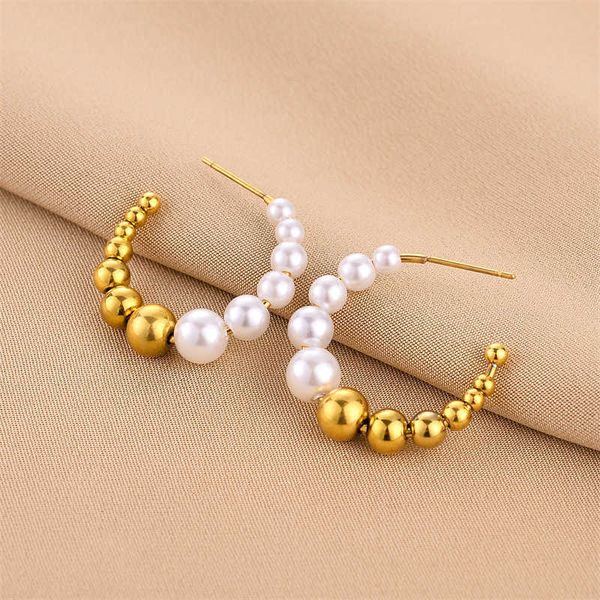 

fashion designer trend creativity c-shape colorless earrings female ins cool breeze simple beaded earrings female party gift, Golden