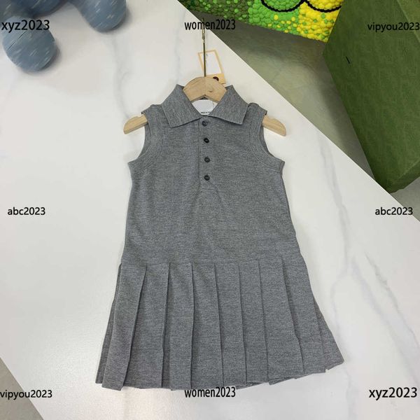 

2023 kids designer clothes girl skirt baby summer vest dress comfortable simple elegant lapel pleated skirt new product, Red;yellow