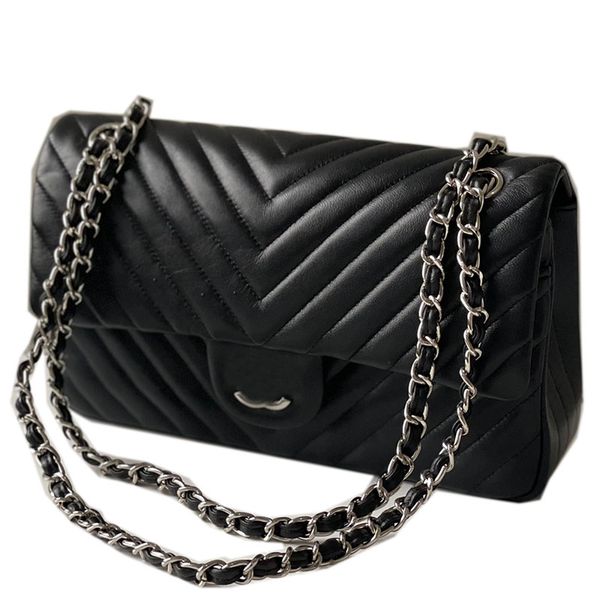 

v-stripe classic double flap bag women designer quilted tote lambskin leather large capacity silver metal hardware crossbody shoulder medium