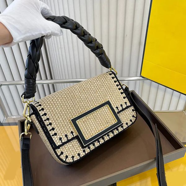 

famous bag raffia woven bag charm flap oversized ff magnetic buckle mini shoulder bag women tote bag crossbody bag ladies straw bag purse 23