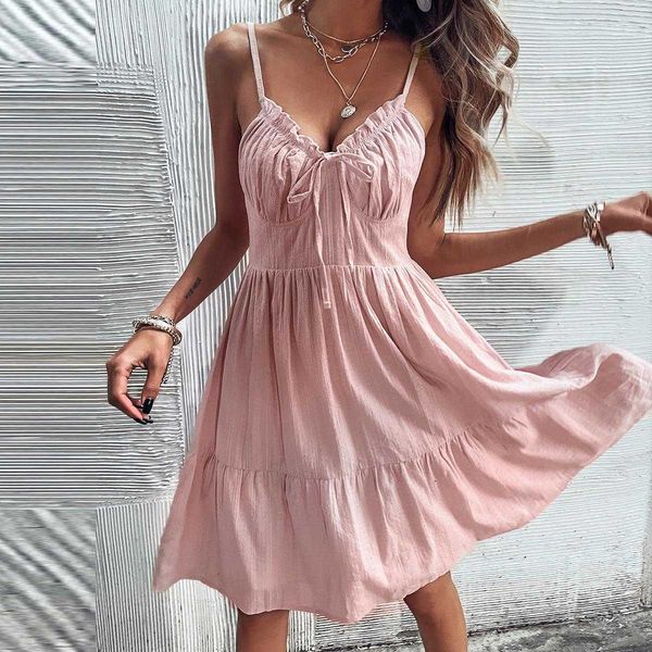 

summer suspender dress flounced skirt vacation style womens 16381, Black;gray