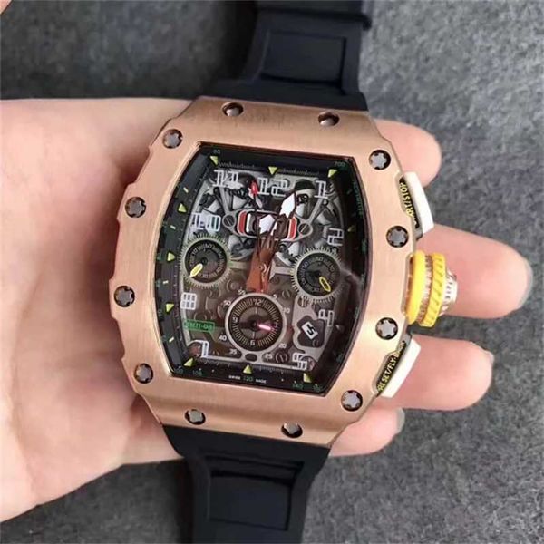 

fashion richards watches style wristwatches watch 50mm 40mm flyback luminescent rose gold rubber bands black transparent s6mr, Black;brown