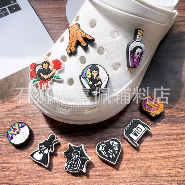 

anime charms black wholesale childhood memories wednesday adams family funny gift cartoon charms shoe accessories pvc decoration buckle soft, Blue