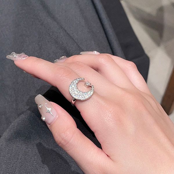 

designer rings zircon moon open ring creative design trend wind index ring personality with temperament jewelry engagement rings for women w, Silver