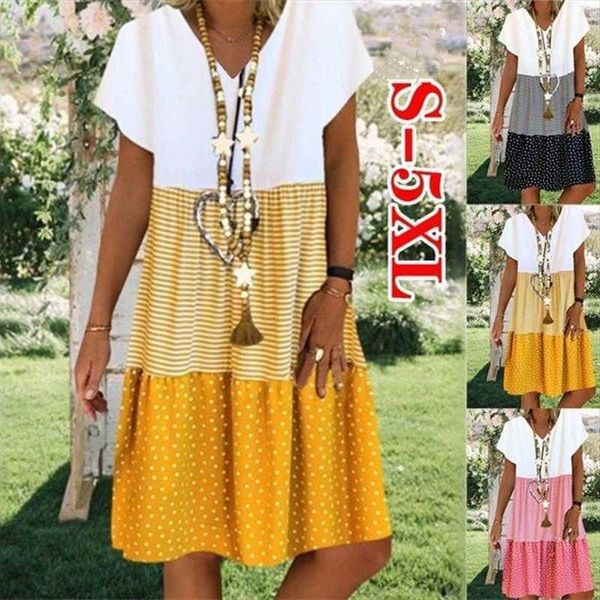 

womens fashion casual dresses digital print loose v neck short sleeved dress, Black;gray