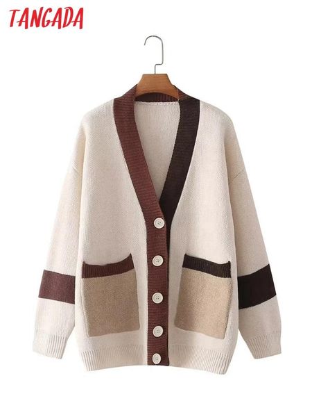 

sweaters tangada women color block oversized cardigan vintage jumper 2022 female knitted cardigan 3y02, White;black