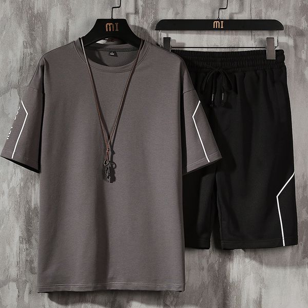 

men's tracksuits men's t shirt and short set male summer casual short sleeve and pants suits sports running set streetwear tshir, Gray
