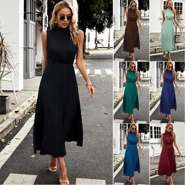 

diyun design solid color dress summer elegant a line sleeveless, Black;gray