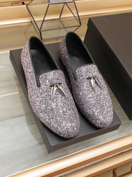 

2023 men's dress shoes party wedding brand business formal party wedding flats male sequined casual footwear loafers size 38-44, Black